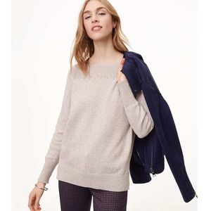 LOFT Rib Trim Boatneck Oatmeal Cream Sweater
